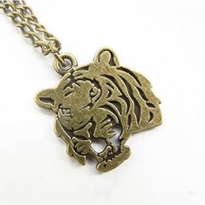 Antique Gold Tiger Pendant Necklace